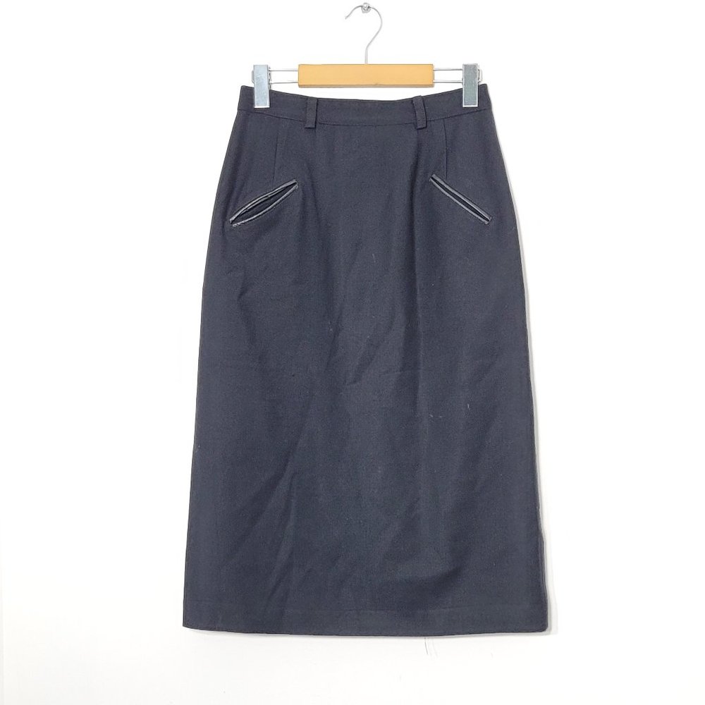 Vintage Frederick Alexander Black Virgin Wool Preppy Skirt A-Line Pockets Lined